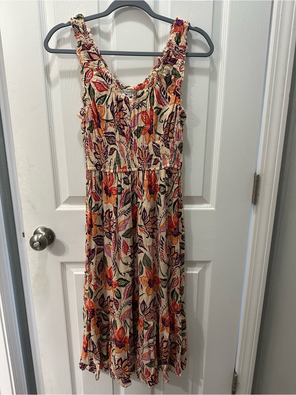 Patrons of Peace Cream Floral Maxi Dress with Orange & Purple Accents